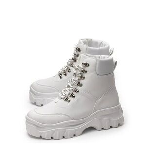 White Chunky Combat Boots